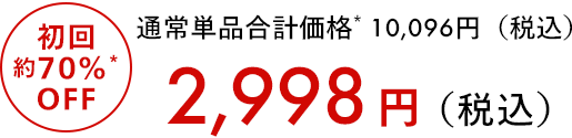 通常単品合計価格10,096円（税込） 初回約70％OFF 2,998円（税込）