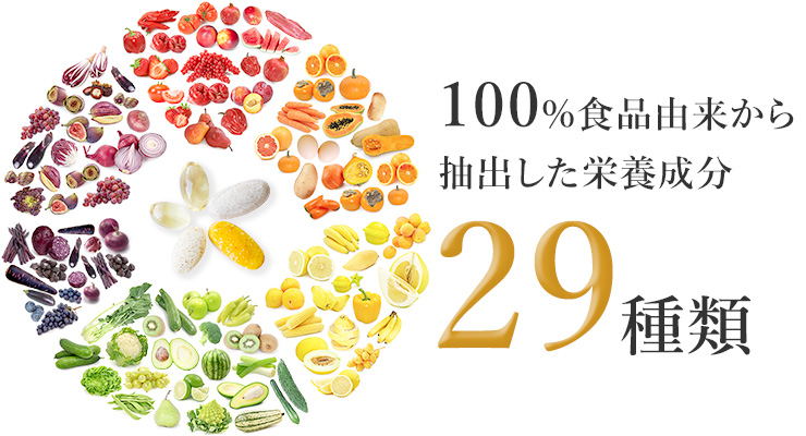 100%食品由来から抽出した栄養成分29種類